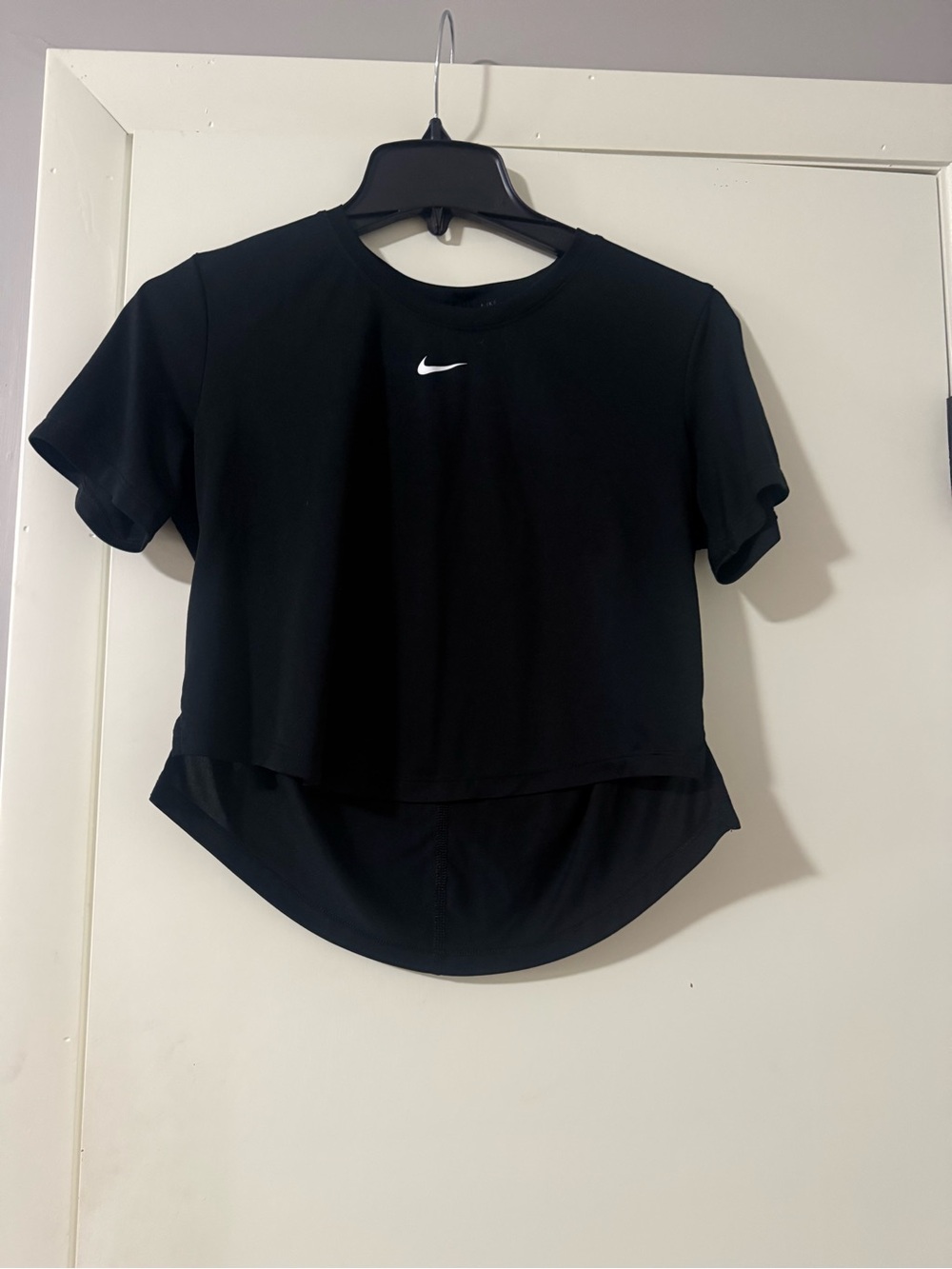 Nike Black Short Sleeve Layered Crop Tee with White Swoosh